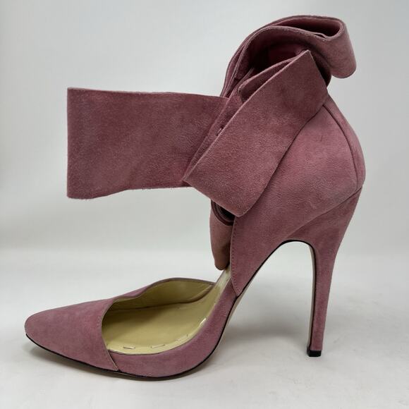 Aminah Abdul Jillil Pink Suede Bow Pumps Stiletto Heels Pointed Toe Size 11 - Picture 8 of 12